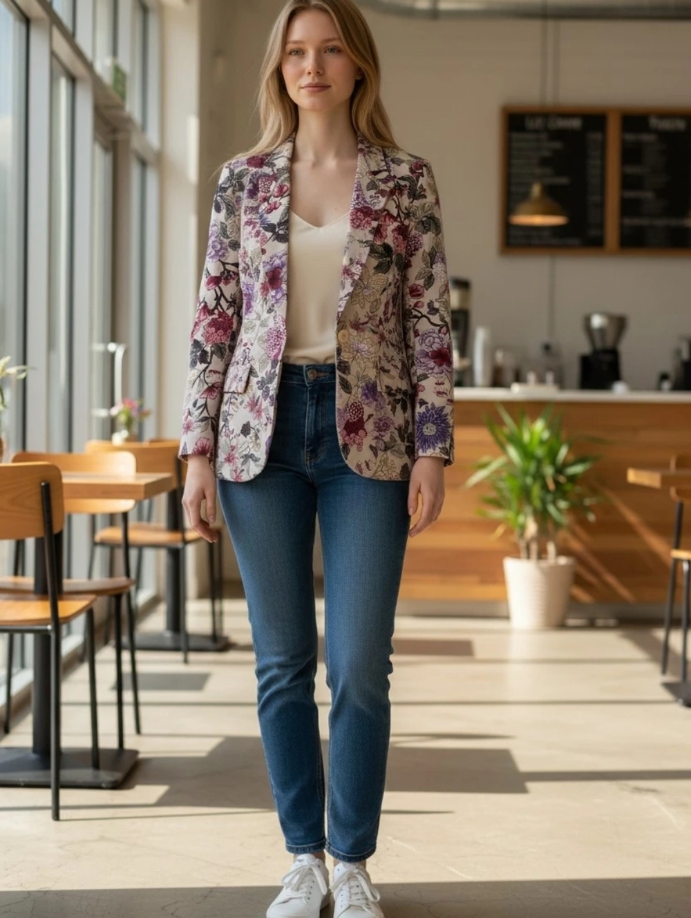 Liz Claiborne One Button Linenblend Floral Blazer in Cream, Purple & Pink Size 4